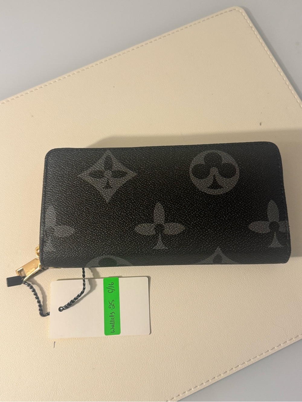 Black & Gray Monogram print large Zip Wallet/Wristlet - NWT